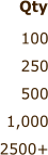 100 250 500 1,000 2500+  Qty